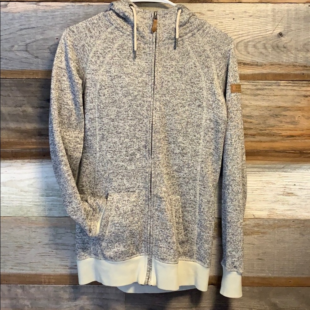Heather Gray and Cream Zip Hoodie Roxy